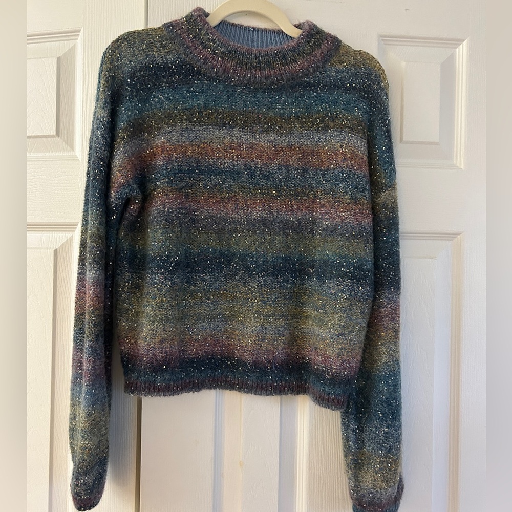 Banana Republic Multicolor Ombre Sparkly Sequin Alpaca Wool Mock Neck Sweater
